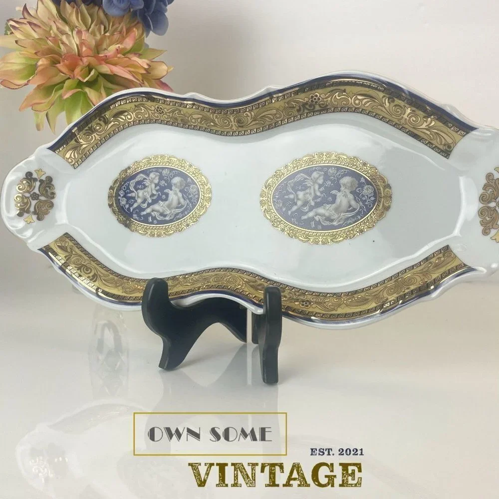 Limoges Porcelain Tea Service Plate Decorated in 22kt Gold and Deep Cobalt | Bea
